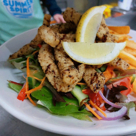 Salt and Pepper Calamari with Chips and Salad